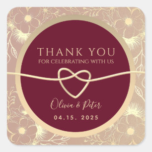 Burgundy Floral Wedding Thank You Favor Square Sticker