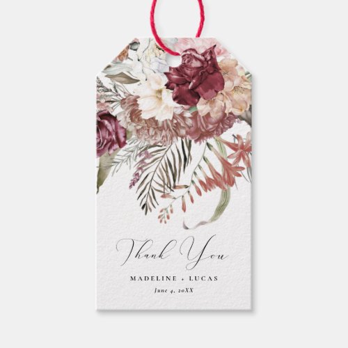 Burgundy Floral Wedding Thank You  Gift Tags
