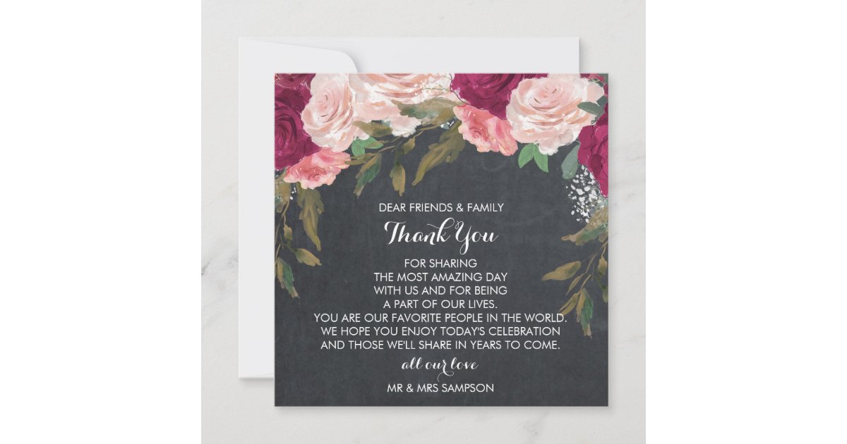 burgundy floral wedding thank you reception card | Zazzle