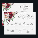 Burgundy Floral Wedding Timeline Program & Welcome<br><div class="desc">Wedding timeline and welcome card with burgundy & greenery floral,  little doodles and calligraphy names</div>