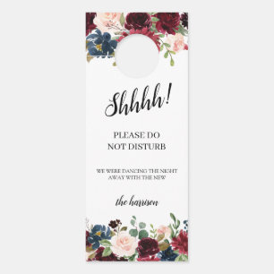 Burgundy Floral Wedding Welcome Do Not Disturb Door Hanger