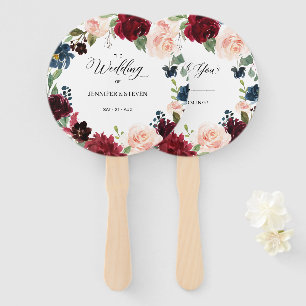 Burgundy Floral Wedding Welcome Hand Fan
