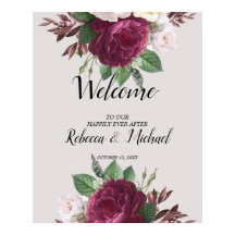 Burgundy floral Wedding Welcome Poster