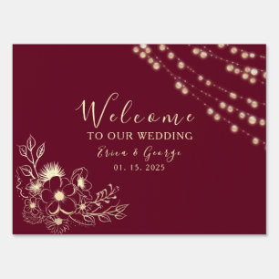 Burgundy Floral Wedding Welcome Sign