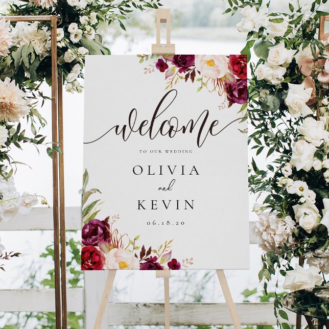 Burgundy Floral Wedding Welcome Sign (Creator Uploaded)