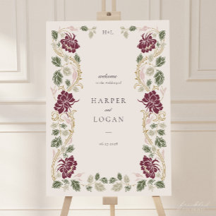 Burgundy Floral Wedding Welcome Sign 18x24