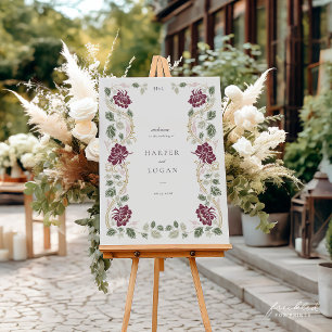 Burgundy Floral Wedding Welcome Sign 24x36