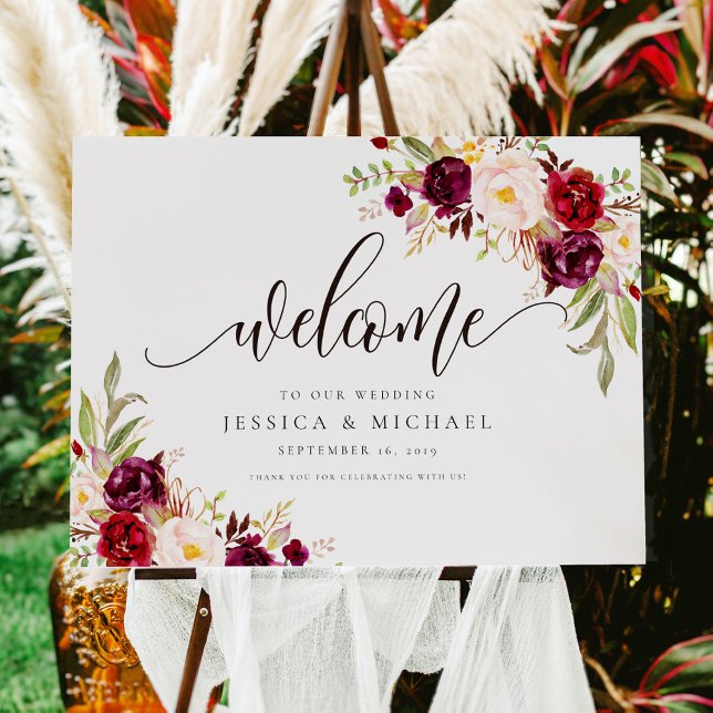 Burgundy Floral Wedding Welcome Sign Foam Board (Creator Uploaded)
