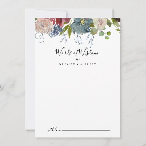 Burgundy Floral Wedding Words of Wisdom Advice Card