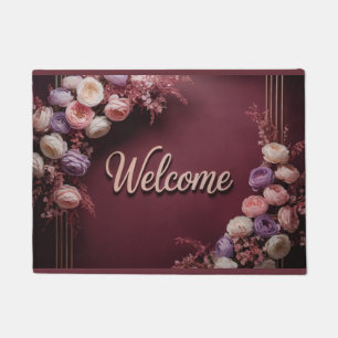 Burgundy Floral Welcome Mat