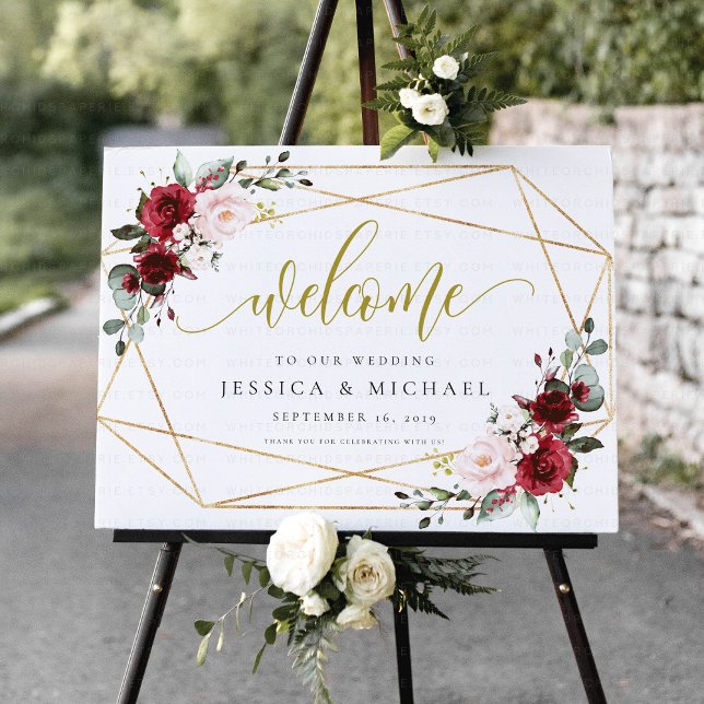 Burgundy Floral Welcome Wedding Sign (Creator Uploaded)