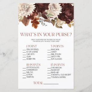Burgundy Floral What's In Purse Baby Shower Game