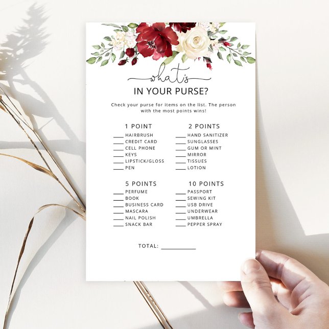 Burgundy floral what's in your purse game (Creator Uploaded)