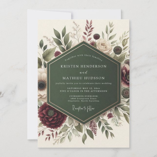 Burgundy Floral Whimsy Wedding Invitation (Front)
