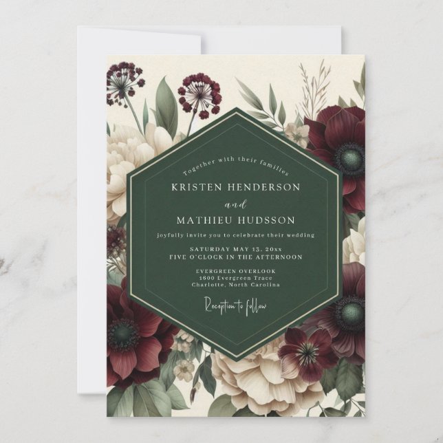 Burgundy Floral Whimsy Wedding Invitation (Front)