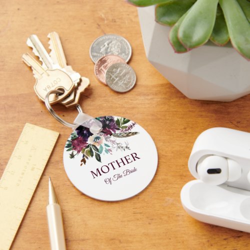Burgundy Floral White Mother Of The Bride Keychain