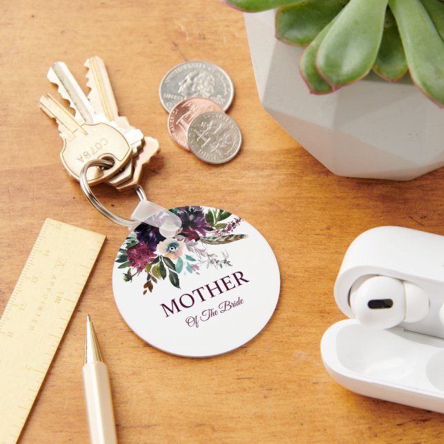 Burgundy Floral White Mother Of The Bride Keychain (Desk)