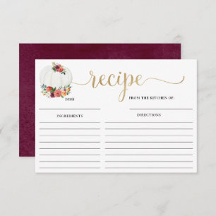 Burgundy floral white pumpkin bridal shower recipe enclosure card