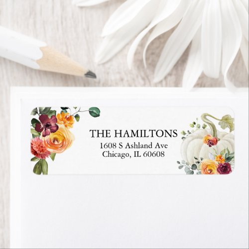 Burgundy Floral White Pumpkin Label