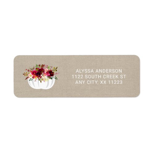 Burgundy floral white pumpkin return address label