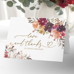 Burgundy Floral White Pumpkin Wedding Thank You Card