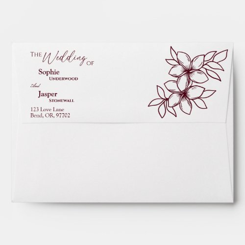 Burgundy Floral White Wedding Envelope
