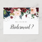 burgundy floral will you be my Bridesmaid card (Front)
