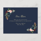 burgundy floral will you be my Bridesmaid card (Back)