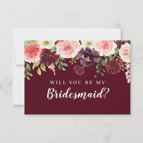 Burgundy Floral Will You Be My Bridesmaid Proposal Invitation