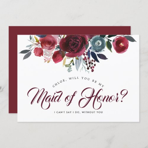 Burgundy Floral Will You be My Maid of Honor Card