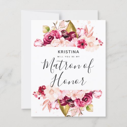Burgundy Floral Will You Be My Matron of Honor Invitation