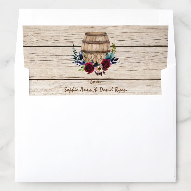 Burgundy Floral Wine Barrel Fall Wedding Envelope Liner (In Envelope)