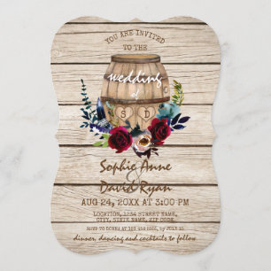 Burgundy Floral Wine Barrel Fall Wedding Invitation