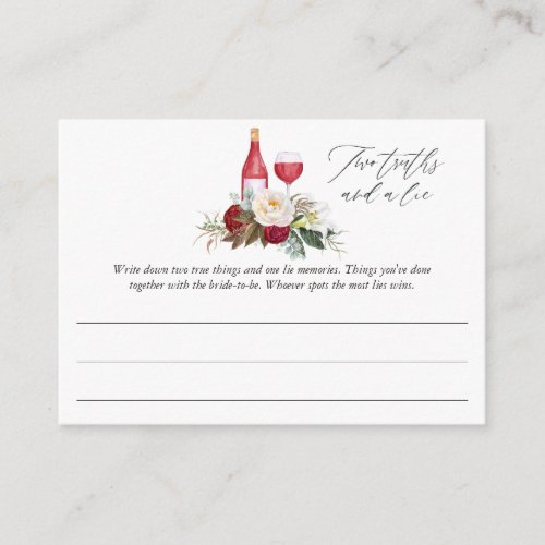 Burgundy Floral Wine Tasting Bridal Shower Game Enclosure Card