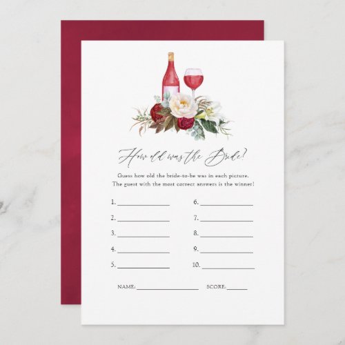 Burgundy Floral Wine Tasting Bridal Shower Game Invitation