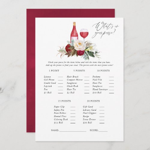 Burgundy Floral Wine Tasting Bridal Shower Game Invitation