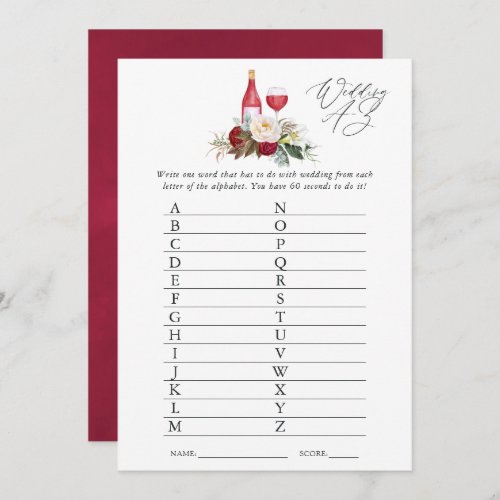 Burgundy Floral Wine Tasting Bridal Shower Game Invitation