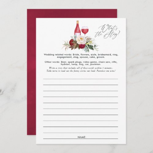 Burgundy Floral Wine Tasting Bridal Shower Game Invitation