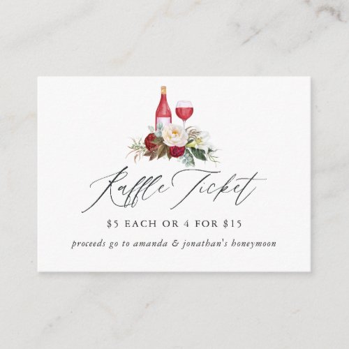 Burgundy Floral Wine Tasting Bridal Shower Raffle Enclosure Card