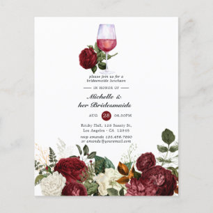 Burgundy Floral Wine Tasting Bridesmaids Luncheon Flyer