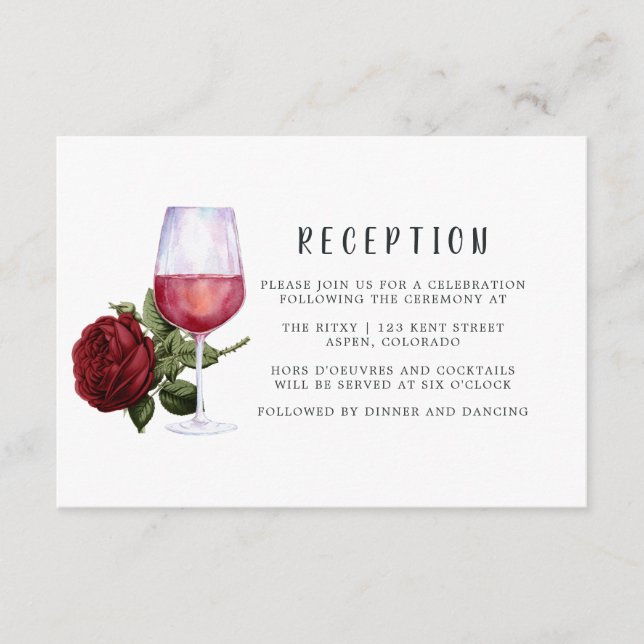 Burgundy Floral Wine Tasting Wedding Reception Enclosure Card (Front)