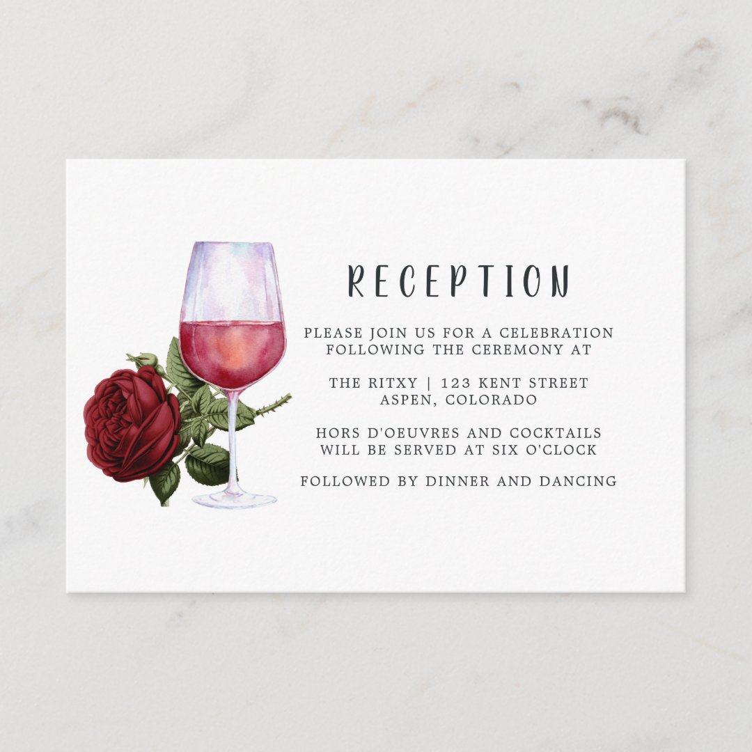 Burgundy Floral Wine Tasting Wedding Reception Enclosure Card Zazzle