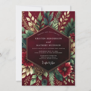 Burgundy Floral Winter Wedding Invitation