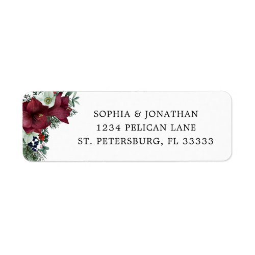 Burgundy Floral Winter Wedding Return Address Label