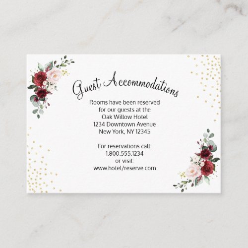 Burgundy Floral With Gold Guest Accommodations Enclosure Card