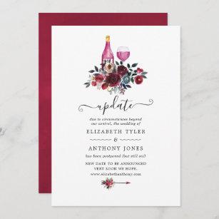 Burgundy Floral Wne Tasting Wedding Update Invitation