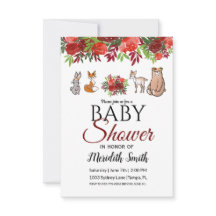 Burgundy Floral Woodland Animals Baby Shower