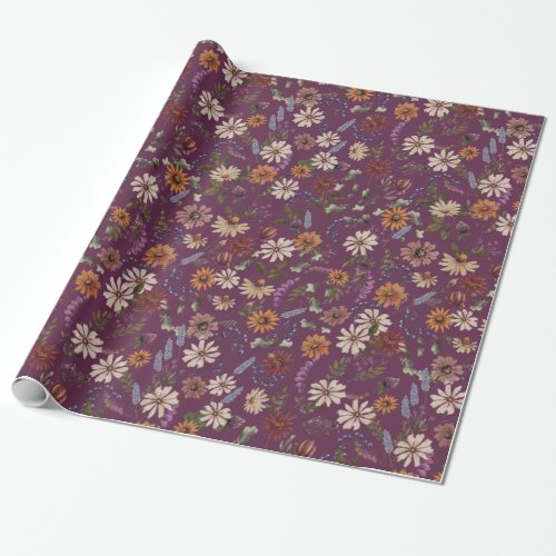 Burgundy Floral Wrapping Paper