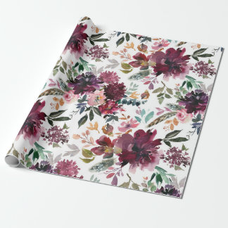 Burgundy Floral Wrapping Paper
