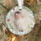 Burgundy Floral Wreath Baby Girl First Christmas